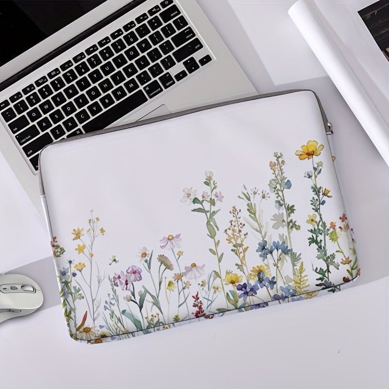 1pc Flower Printed Notebook Computer Bag, Simple Briefcase, Notebook Computer Protective Bag, Laptop Tablet Commuter Briefcase, File Storage Bag, Portable Computer Bag