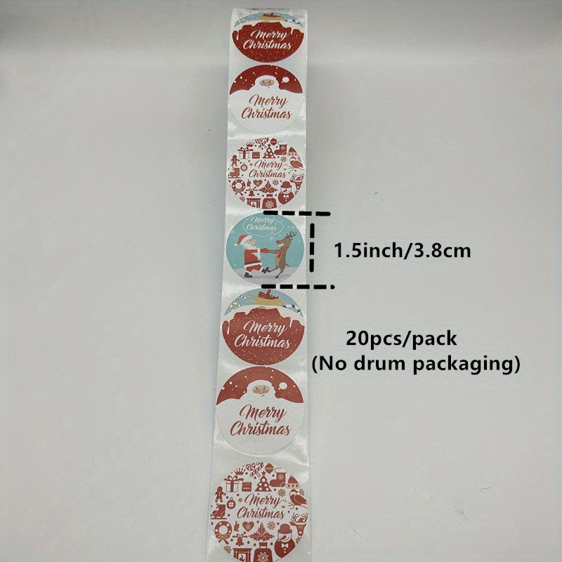 20 Stickers/Pack, Cartoon Christmas Happy Sticker Holiday Gift Decoration Apple Gift Snowflake Santa Claus And Snowman Sticker Sealing Sticker, Navidad, Seal Sticker, Business Commodity Packaging Sealing Stickers, Gift Box De