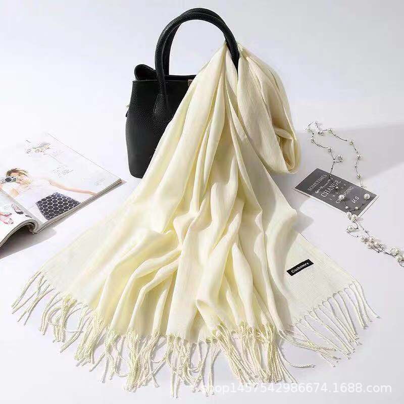 Imitation Cashmere Scarf for Women, Solid Color Fringed Warm Dual-use Shawl