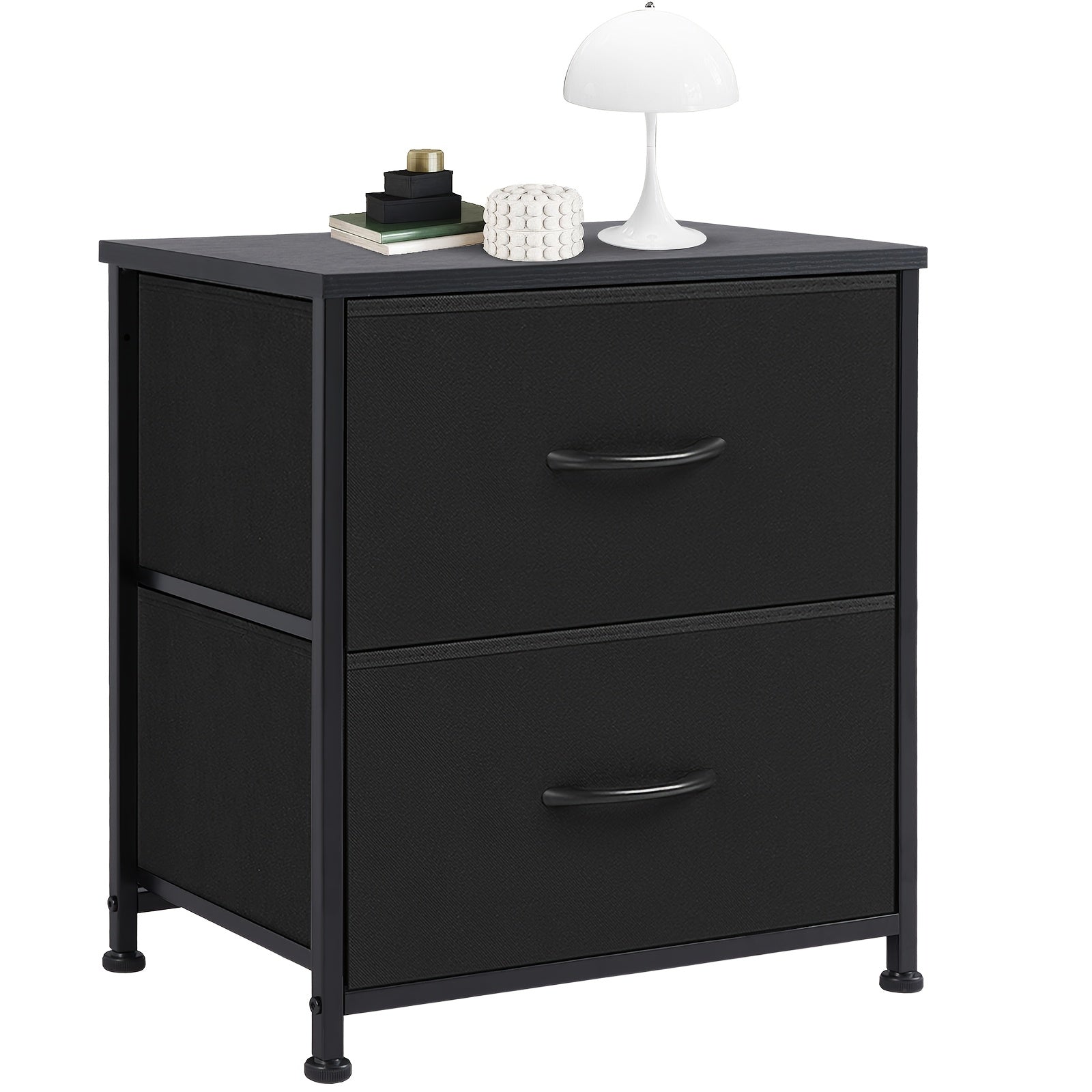 ANTONIA Classic 4-Drawer Dresser with Metal Frame & Wood Top - High-Density Fiberboard, Black Finish, Easy Assembly, 27" Tall Storage Cabinet for Bedroom, Living Room, Entryway - Includes Decorative Lamp & Plant, Bedroom Furn