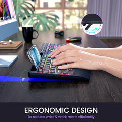 Wireless Keyboard and Mouse RGB Backlit- 2.4G Rechargeable Keyboard Full-Size with Phone/Tablet Holder, Silent Ergonomic Wireless Keyboard Mouse Combo for Computer, PC, Laptop