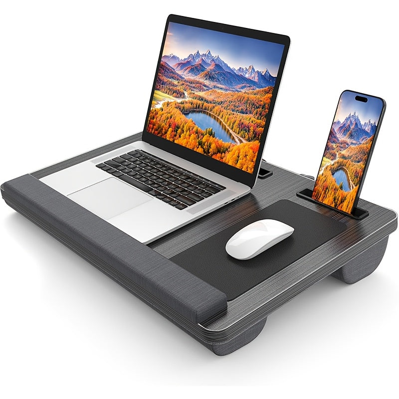Portable Laptop Desk with Wrist Support - Foldable, Large Bed-Friendly Design, Up to 17" Compatible, Mouse Pad & Tablet Holder, Ergonomic Handle, Cushioned Workstation in Black, Notebook Computer, Cushioned