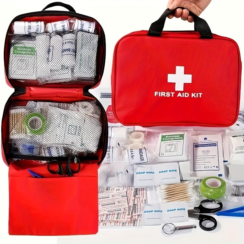 188/208pcs Multifunctional First Aid Kit with Portable Bag - Suitable for Outdoor Adventure, Hunting, Hiking and Camping - Includes Scissors, Gloves, Tape and Other Camping Equipment as well as First Aid Supplies
