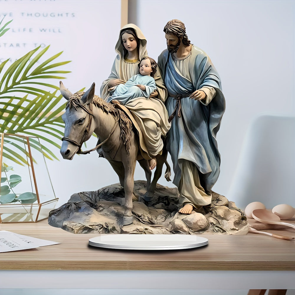 2D Flat, 1pc Bohemian Acrylic Nativity Scene Sun Catcher - 8.66"x7.8" Tabletop Christmas Decoration, Multipurpose Bright Holiday Ornament for Home and Office, Best for Christmas