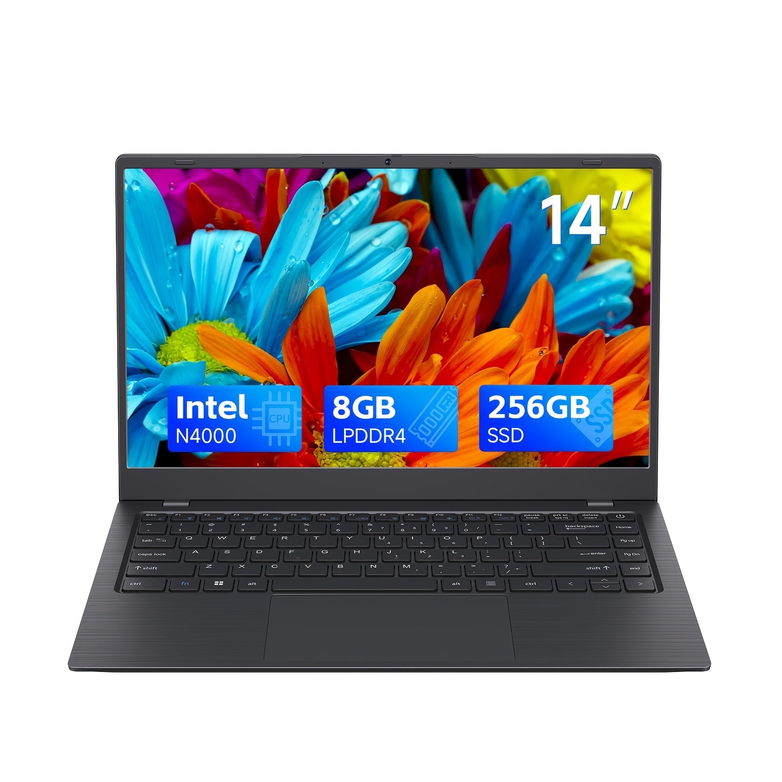 Student Laptop, 14-inch HD IPS Screen, Intel® Celeron® N Series Synthetic Gemstone Lake N4000 Processor, 8GB RAM LPDDR4, 256GB SSD, 4800mAh Battery, Dual-Stereo Speakers - Holiday Gift for Family & Friends, Mini Laptop, Sma