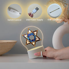 1pc Star of David Night Light Night Light, Acrylic Night Light LED Table Lamp with Switch Bedside Ambient Lighting, Hanukkah Decoration, Jewish Religious Festival Decoration, Jewish Home Decor, Ideal Hanukkah Gift, Tabletop,