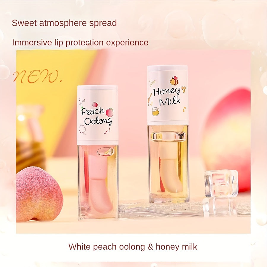 Honey Milk & Peach Oolong Flavored Lip Oil Lip Gloss, Moisturizing And Nourishing Lip Care, Non-Sticky, Shiny Finish - Ideal For Daily Lip Care