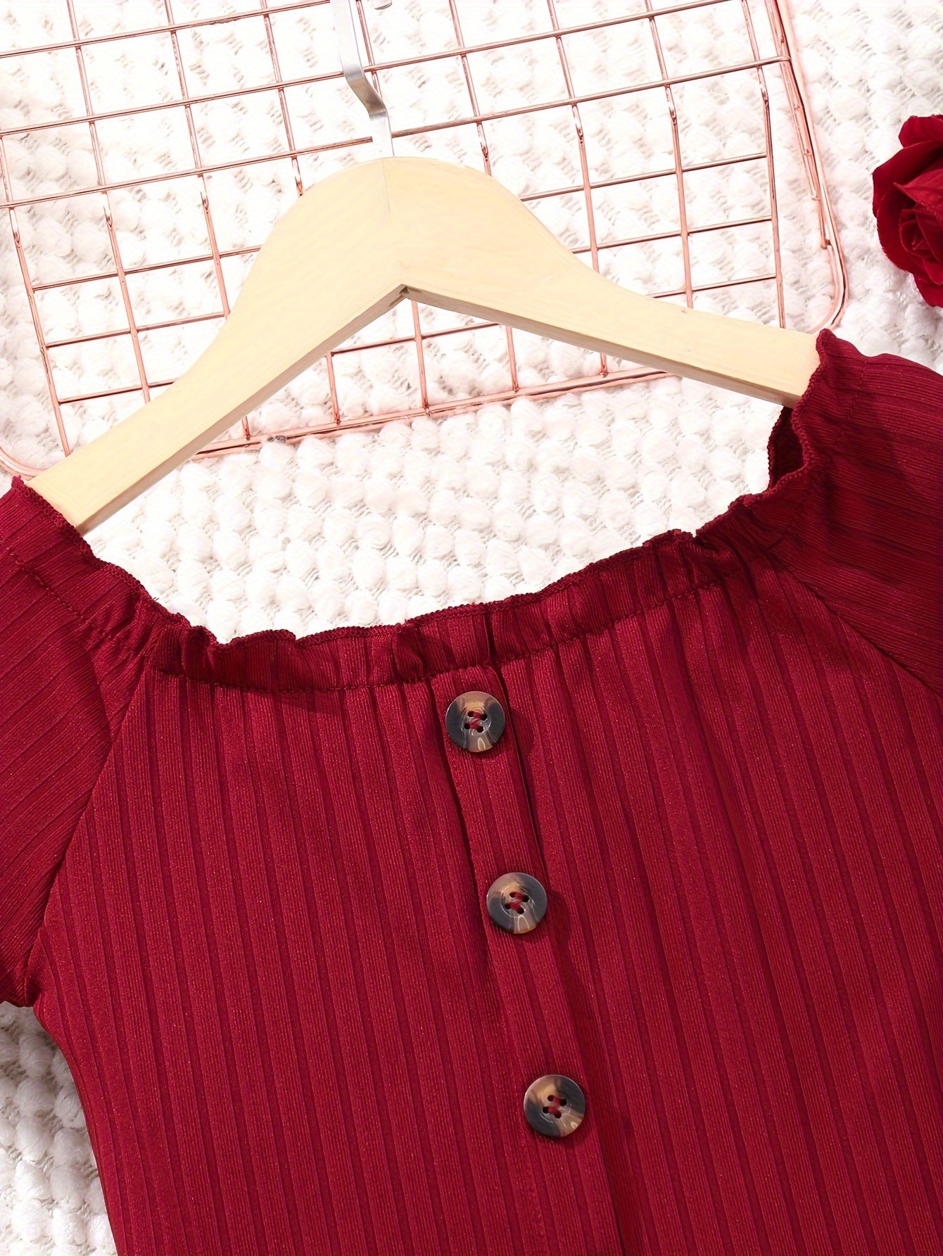 Buy 1 Get 1 Free, total of 2 PCS Adorable Girls' Puff Short Sleeve T-Shirt Top + Striped Pants Set - Soft, Breathable, and Comfortable - Perfect for Spring, Fall, and Christmas Gift Ideas