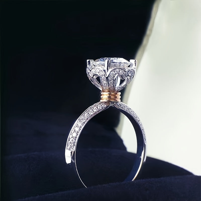 1 Carat Moissanite Diamond Ring - 925 Sterling Silver, Gorgeous, Fashionable, High-End Luxury, Niche, Mature, Romantic, Couple Style Design for Men and Women, Perfect Gift for Girlfriend, Proposal, Engagement, Wedding, Person