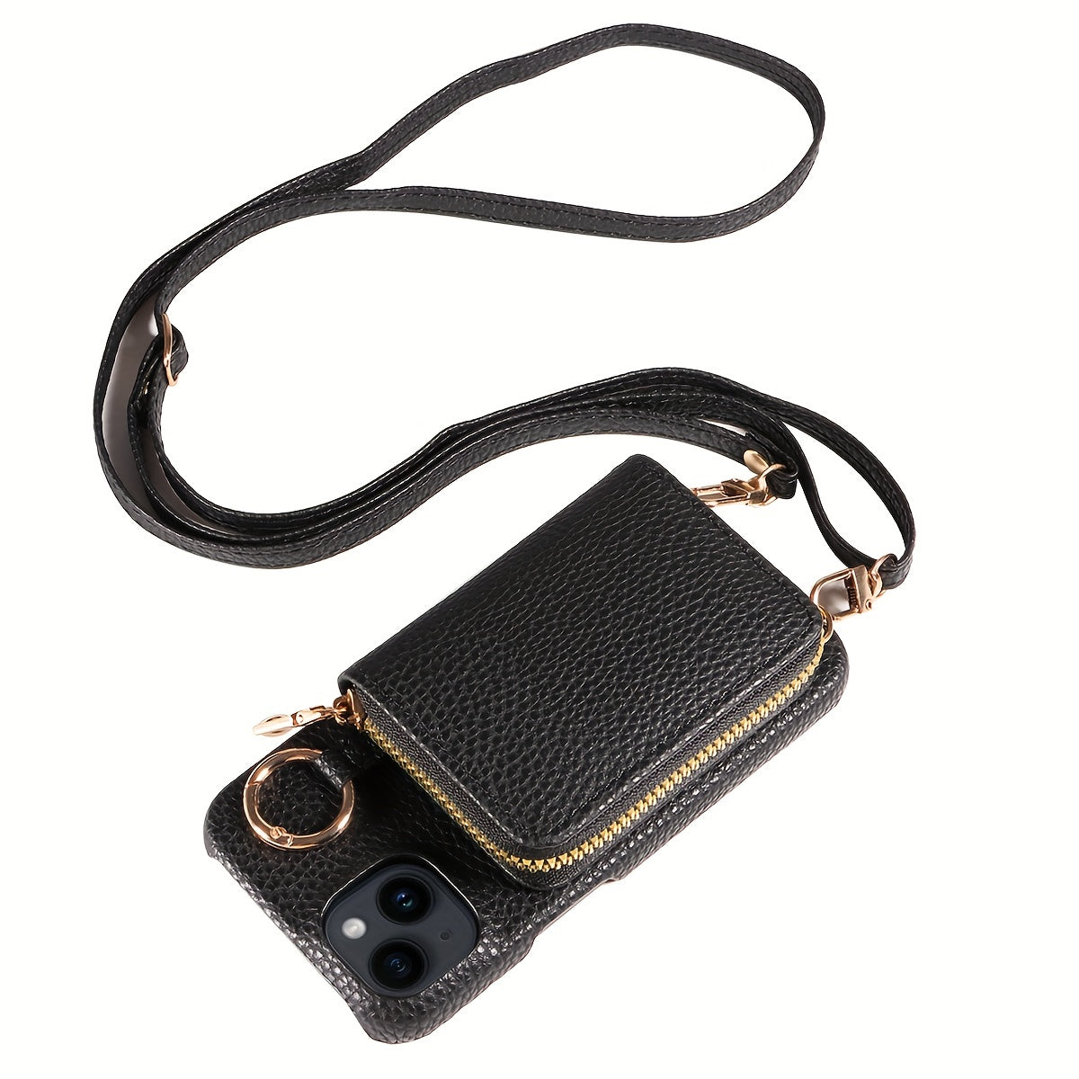 Leather Phone Case with Zipper Lanyard, Wallet, and Card Holder for iPhone (Multiple Models) - Anti-Drop and Convenient