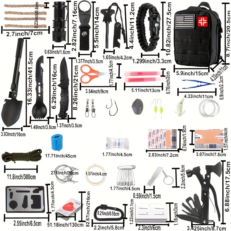 142pcs Survival First Aid Kit for Car Emergency Preparedness- Comprehensive Emergency First Aid kit Survival Gear/Camping Gear in MOLLE Bag for Men Him Christmas