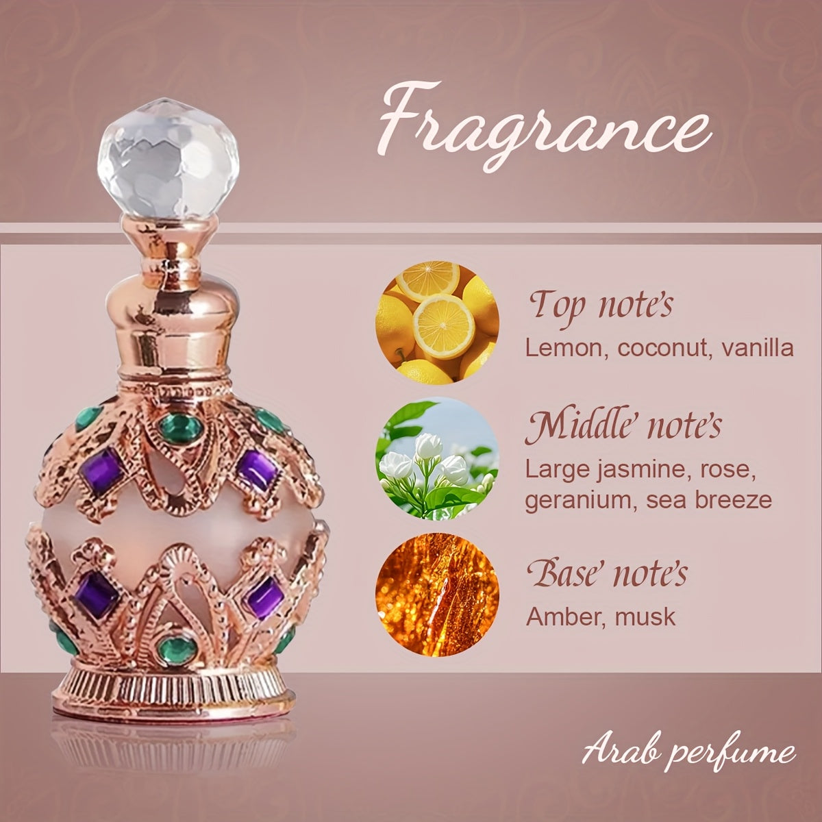 15ml/0.5oz Dubai-inspired Arabic Women's Perfume Oil: Classic Golden, Long-lasting Alluring, Crown Premium Dropper, Fresh Floral (lemon, Vanilla, Jasmine, Rose, Amber & Musk), Plant-based, for Dates/parties/daily Use, Great G