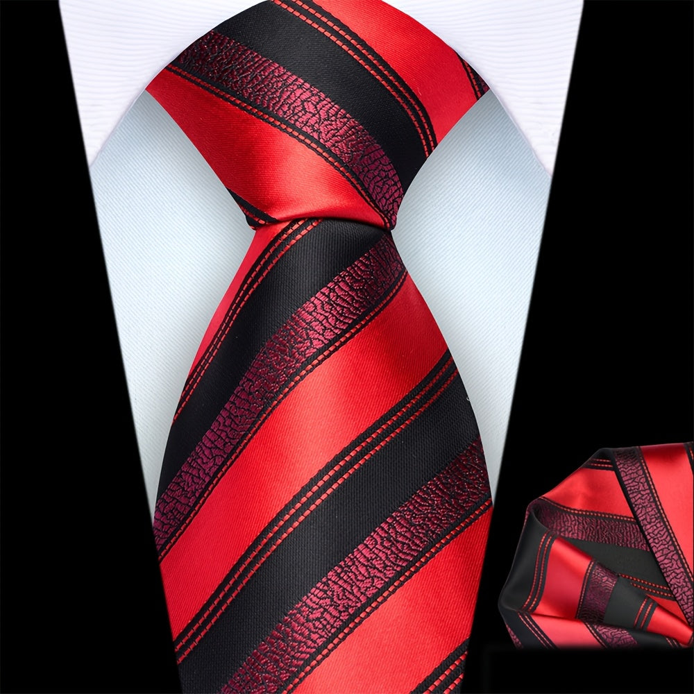 Ricnais Set of 2 Men's 8cm Striped Tie and Square Scarf High Quality Classic Fashion Wedding Party Business Tie Set Men's Wedding Accessories Home Gift Christmas Gift Party Gift