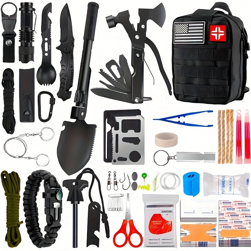 142pcs Survival First Aid Kit for Car Emergency Preparedness- Comprehensive Emergency First Aid kit Survival Gear/Camping Gear in MOLLE Bag for Men Him Christmas
