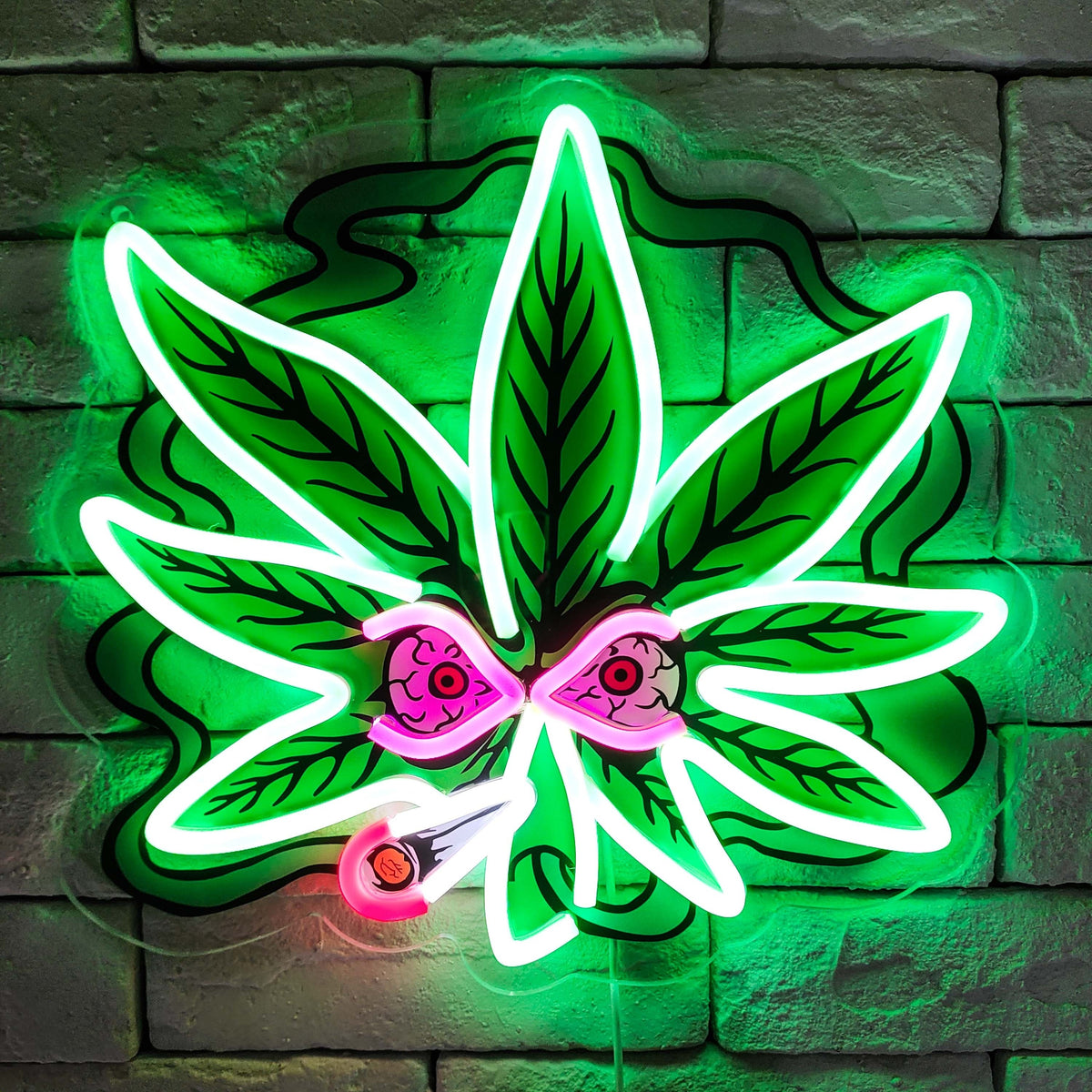 USB-Powered Leaf Neon Light with Glowing Green Leaves & Pink Eyes - Wall-Mounted Decorative Lamp for Bars, Home, or Party Decor, Vibrant Visual Effect