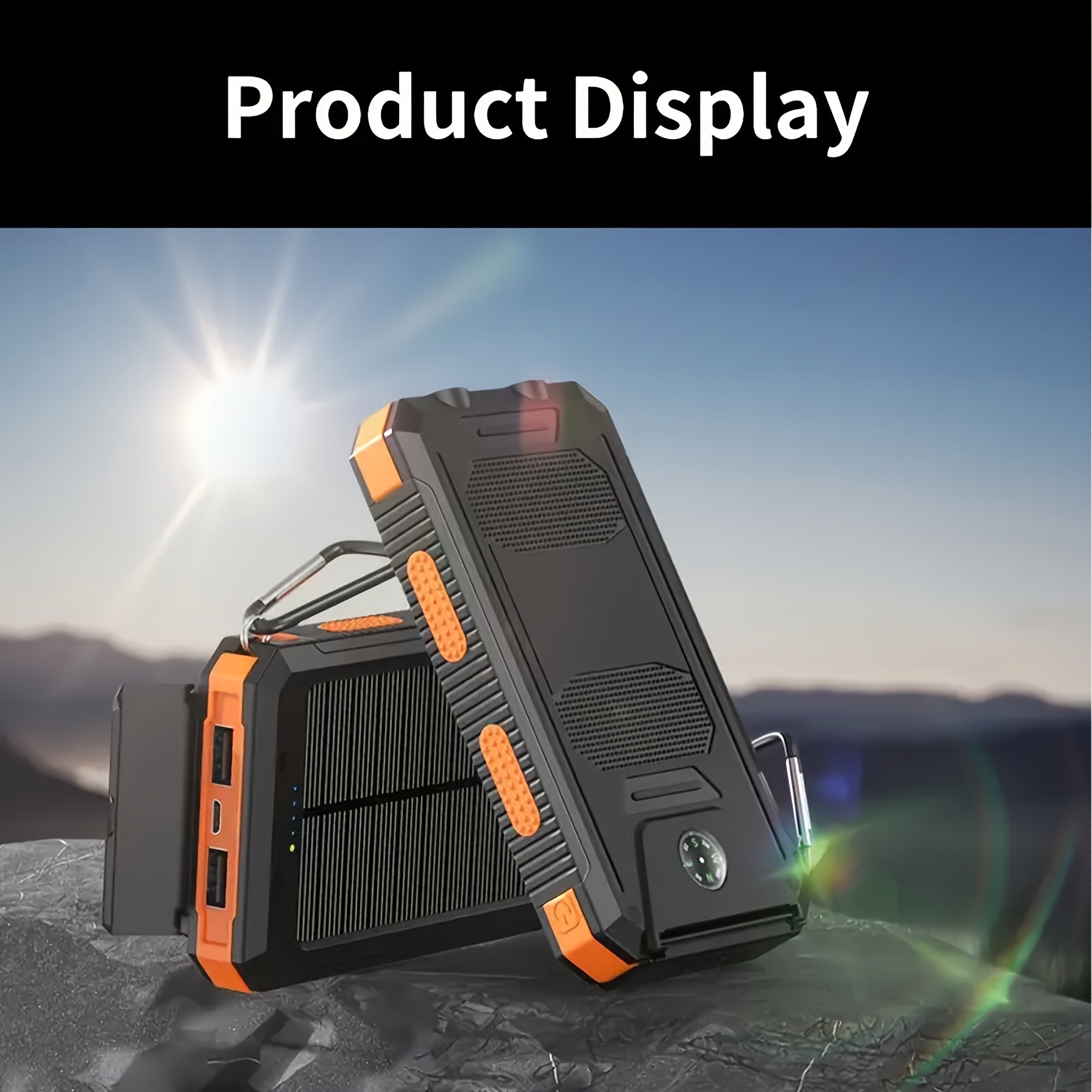 Portable Solar Mobile Phone Charger, Camping External Battery Charger For Mobile Phones, 2 USB/ LED Flashlights With Compass For Outdoor Activities, 20000mAh Portable Solar Power Bank