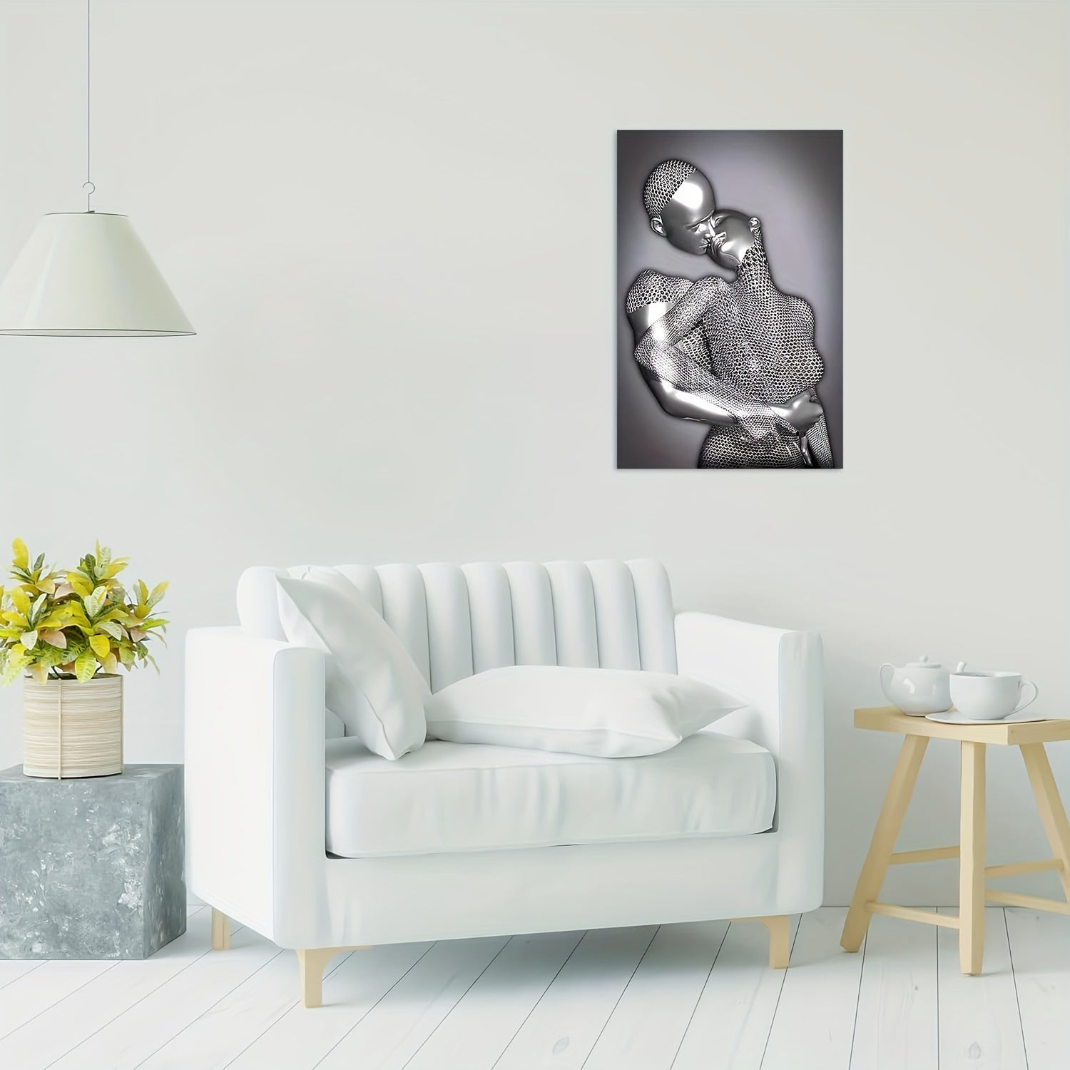 Romantic Couple Embrace Abstract Metal Sculpture Wall Art - Frameless Grey & Black Canvas Print For Bedroom, Living Room, Bathroom Decor - Perfect Valentine'S Day Gift, 12X18 Inches