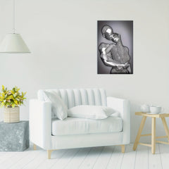 Romantic Couple Embrace Abstract Metal Sculpture Wall Art - Frameless Grey & Black Canvas Print For Bedroom, Living Room, Bathroom Decor - Perfect Valentine'S Day Gift, 12X18 Inches