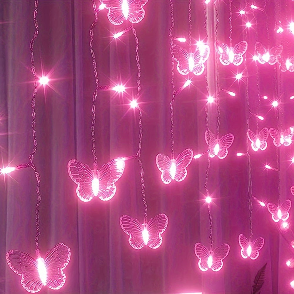 1pcs LED Christmas Light, LED Decorative Fairy String Light, 21.3ft/6.5m Butterfly Curtain Light, 8 Modes Twinkle String Light, Remote+ USB Powered Window Fairy Light, Holiday Wedding Party Bedroom Patio Decorative Light