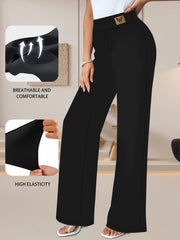 [Stylish High-Waist Pants] Lightweight High-Waist Women's Pants | Four-Season Solid Color Wide-Belt Straight-Leg Trousers, Stylish Casual Loose-Fit Outerwear Long Pants
