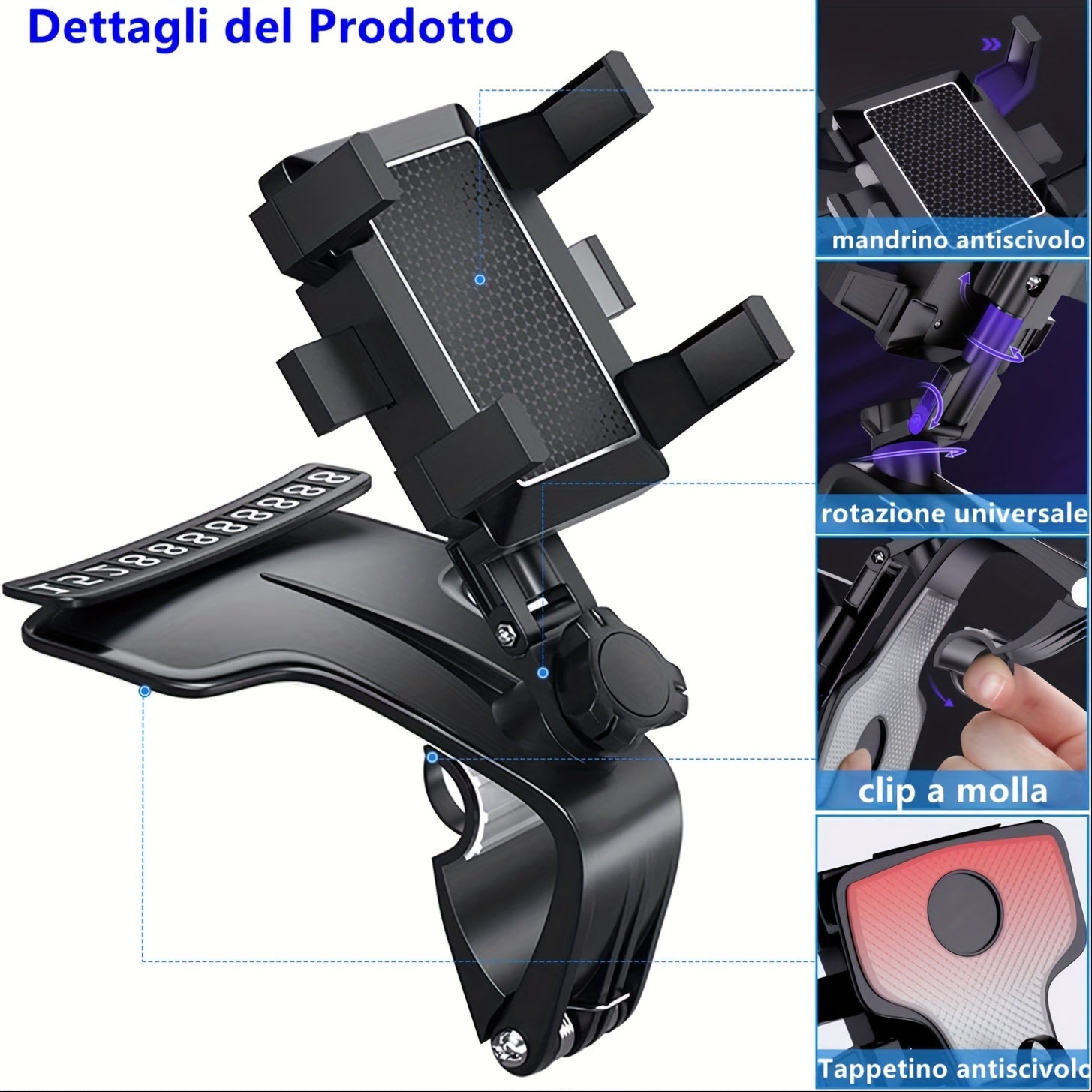 Universal Car Phone Holder Mount, 360 Degrees Rotation Dashboard Phone Holder, Car Phone Mount For IPhone, Samsung, Google, Nokia, And 3TB 7" Smartphones