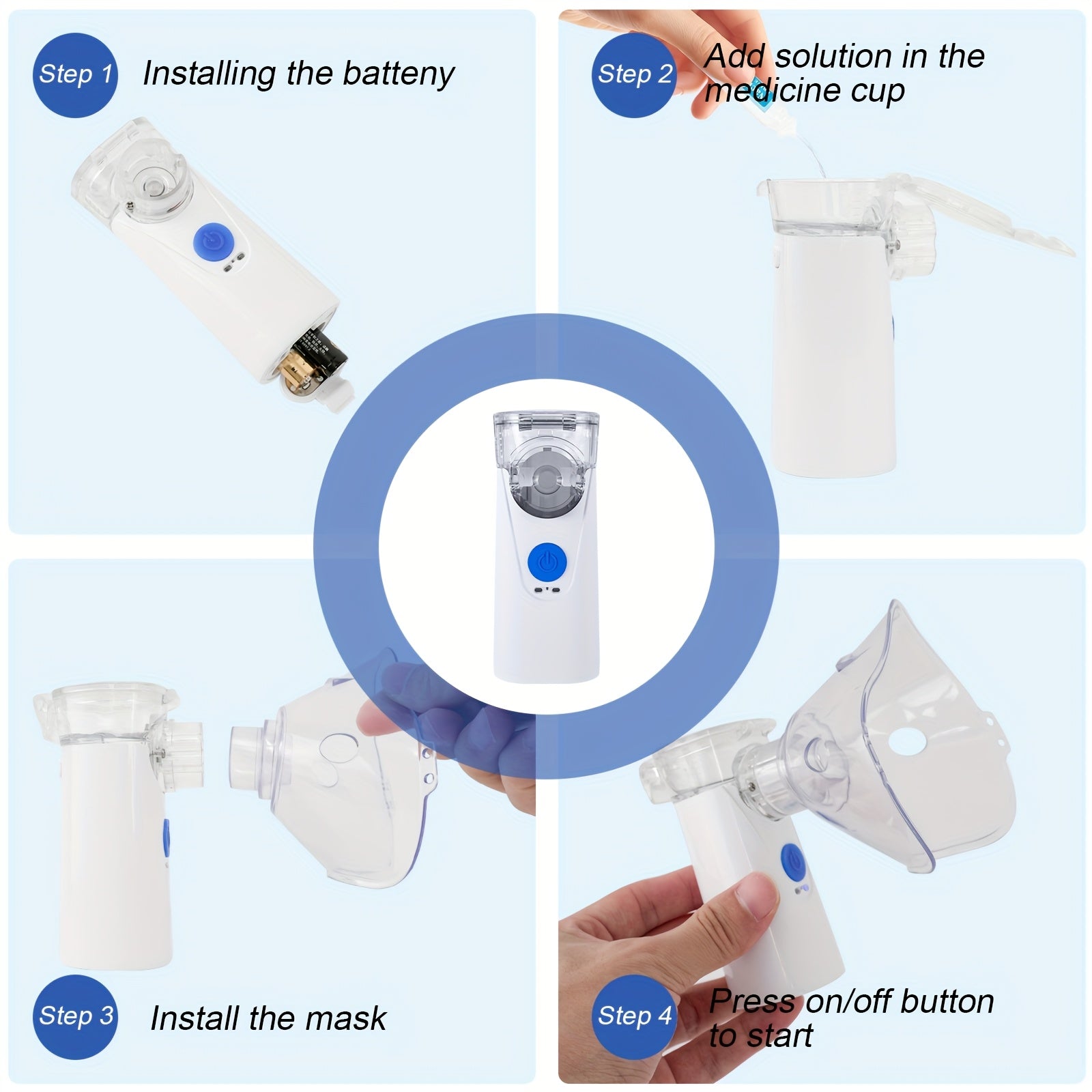 Portable Handheld Mesh Nebulizer, Medical Grade Mute Particulate Nebulizer, Suitable for Asthma, Cough, Bronchitis, Including Adult Mask & Bite Mouthpiece, Suitable for The Elderly, Adults And Children Is A Must for Travel Ho