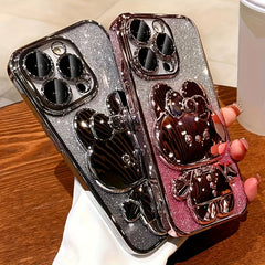 [Romantic iPhone Case] Apple iPhone 15/14/13/12/11Pro max Case, 1 Deluxe Electroplated | Romantic Cute Bunny Phone Holder and Hidden Holder - Shockproof Ultra-thin Protection, Easter - Valentine's Day Gift
