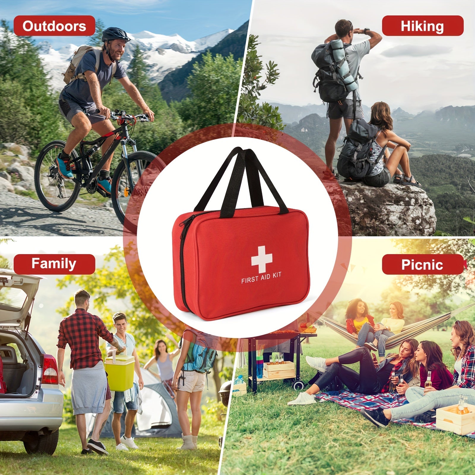 Portable First Aid Kit: Comprehensive and Compact for Home, Car, Camping, and Hiking - Includes Scissors, Tweezers, and More