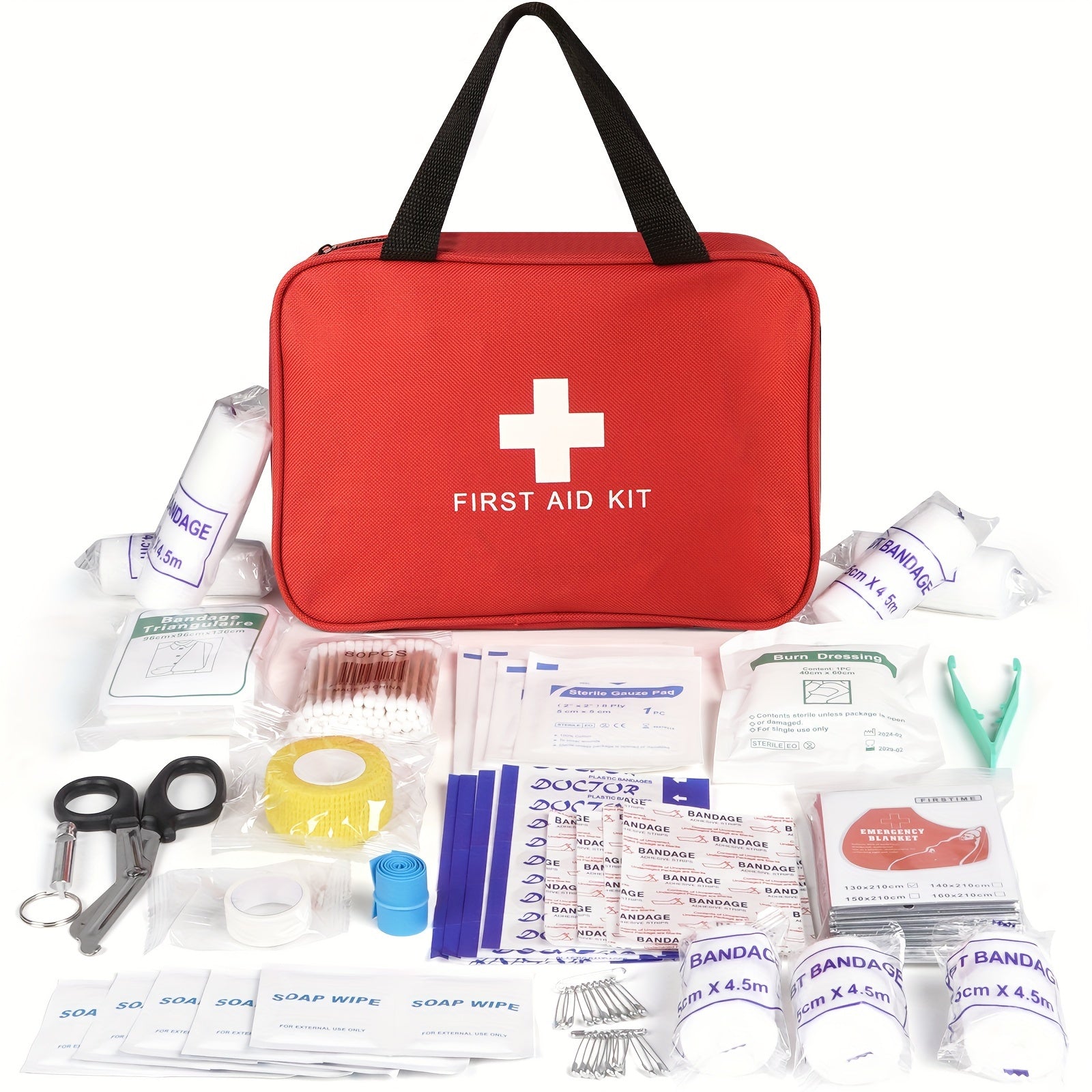 Portable First Aid Kit: Comprehensive and Compact for Home, Car, Camping, and Hiking - Includes Scissors, Tweezers, and More