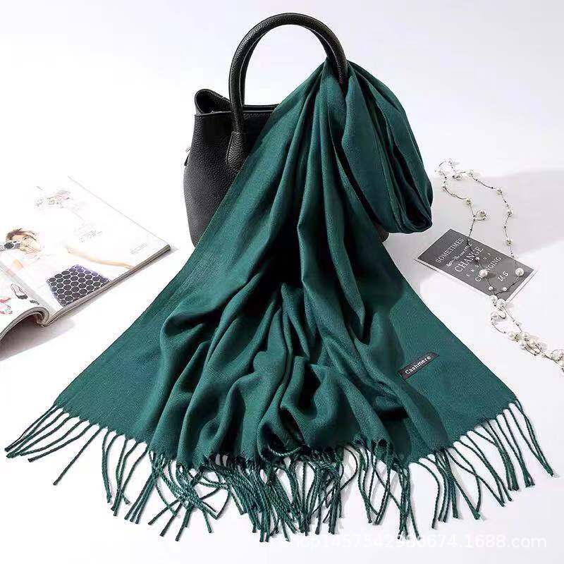 Imitation Cashmere Scarf for Women, Solid Color Fringed Warm Dual-use Shawl