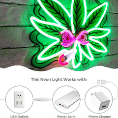 USB-Powered Leaf Neon Light with Glowing Green Leaves & Pink Eyes - Wall-Mounted Decorative Lamp for Bars, Home, or Party Decor, Vibrant Visual Effect