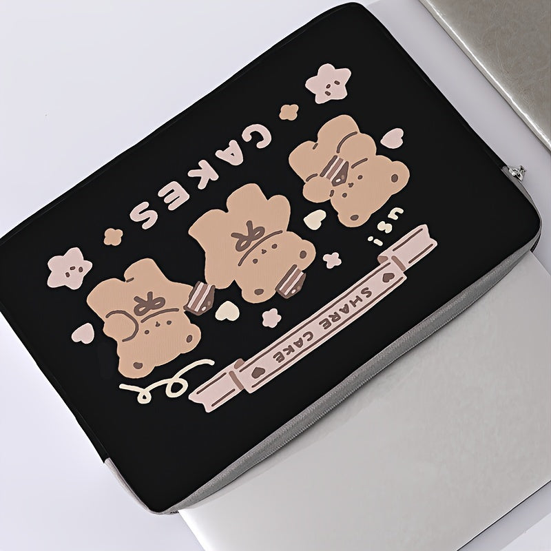 1pc Three Bears Double-sided Printed Notebook Computer Bag, Simple Briefcase, Notebook Computer Protective Bag, Laptop Tablet Commuter Briefcase, File Storage Bag