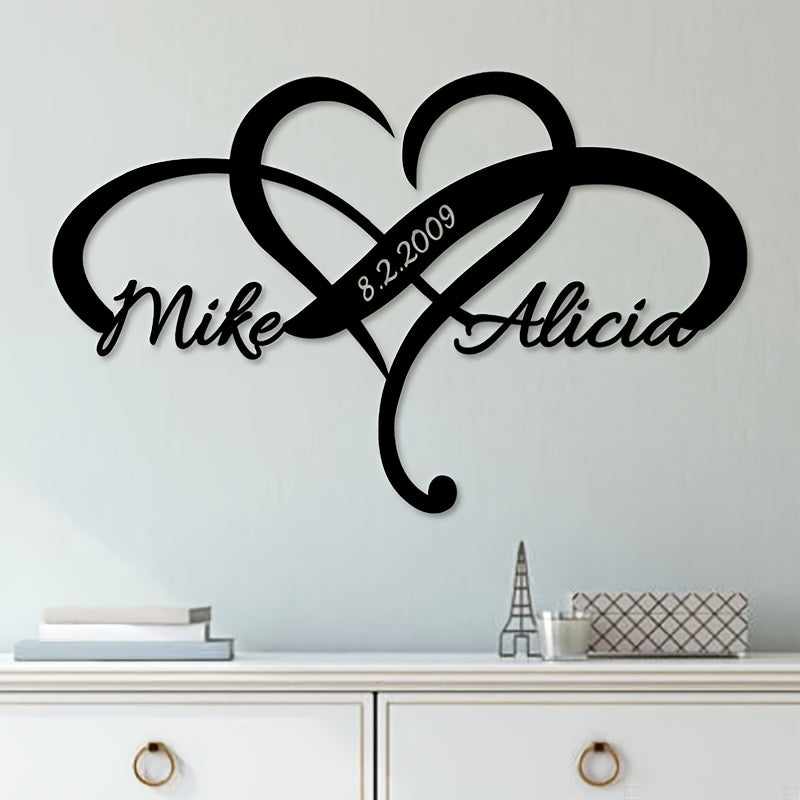 Metal Custom Infinity Heart Wall Sculpture - Personalized Name Engraved, Weatherproof Outdoor/Indoor Wall Art, Romantic Couple Gift for Weddings, Anniversaries, Valentine's Day, Home & Office Decor