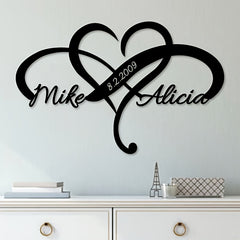 Metal Custom Infinity Heart Wall Sculpture - Personalized Name Engraved, Weatherproof Outdoor/Indoor Wall Art, Romantic Couple Gift for Weddings, Anniversaries, Valentine's Day, Home & Office Decor