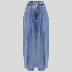 High Waist Zipper Ankle-tied Jeans Loose