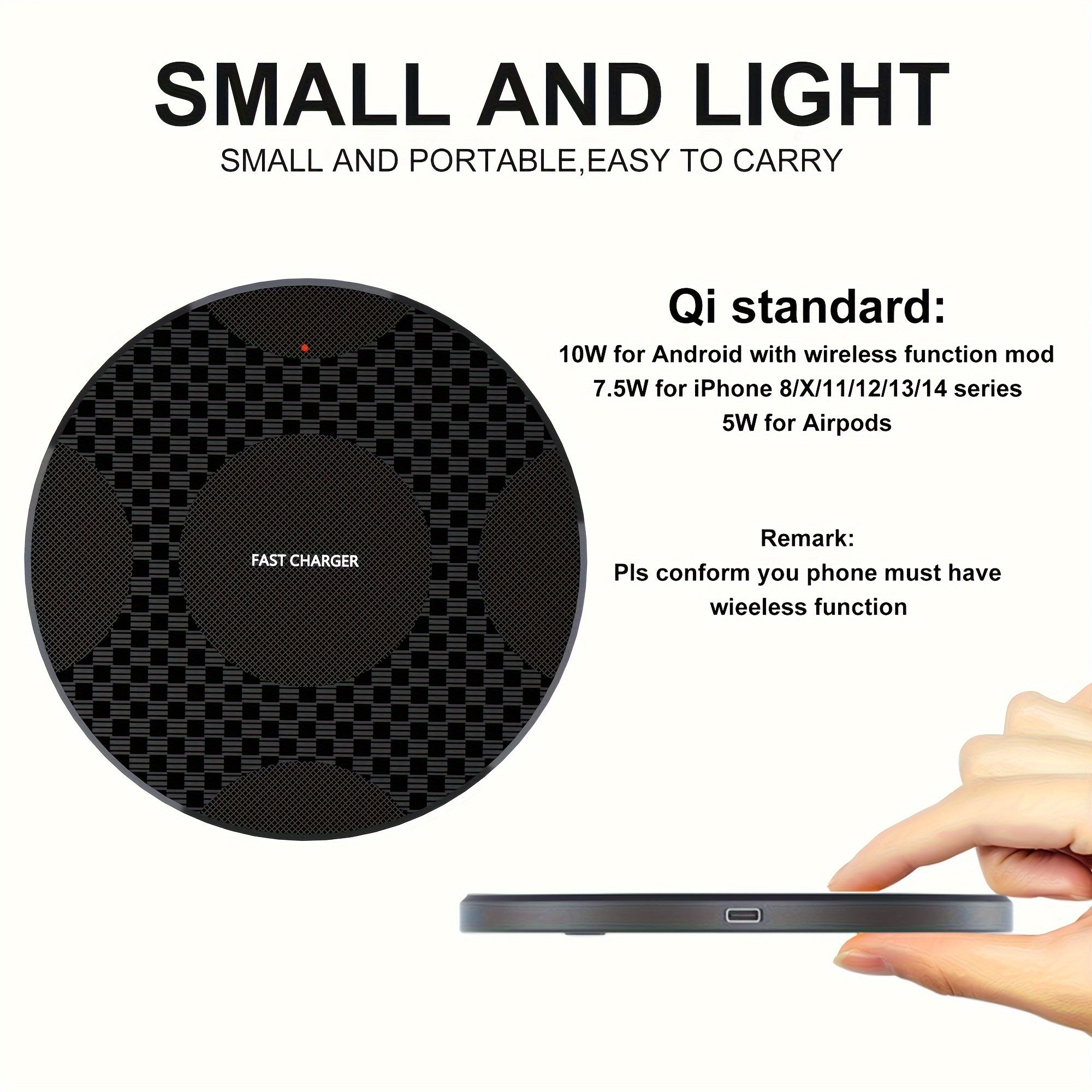 1pc Y9 10W Fast Wireless Charger, USB-Powered with Charging Indicator, Universal Compatibility for Phone 15/14/13/12/11 Pro Max/XR/XSMAX/X/8Plus, ABS Plastic, Portable &amp; Desktop-Friendly