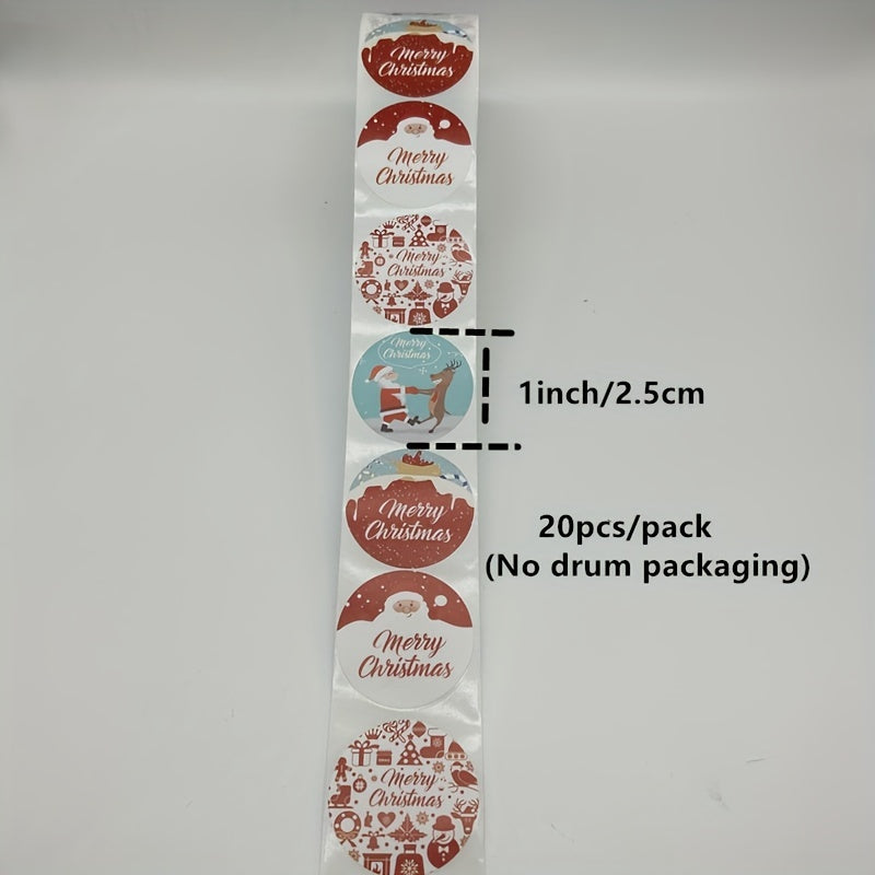 20 Stickers/Pack, Cartoon Christmas Happy Sticker Holiday Gift Decoration Apple Gift Snowflake Santa Claus And Snowman Sticker Sealing Sticker, Navidad, Seal Sticker, Business Commodity Packaging Sealing Stickers, Gift Box De