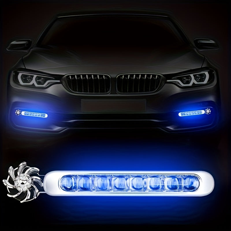 Cubidupi 2pcs Wind-Powered Car LED Fan Light - Neon Accent Lights With Rotation Function, Automobile Decorative Lamp, Energy-Efficient, And Durable Design