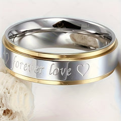 2pcs/set Classic Design Golden Silvery Two-color Polished Rings, Eternity Love Fashion Romantic Couple Ring