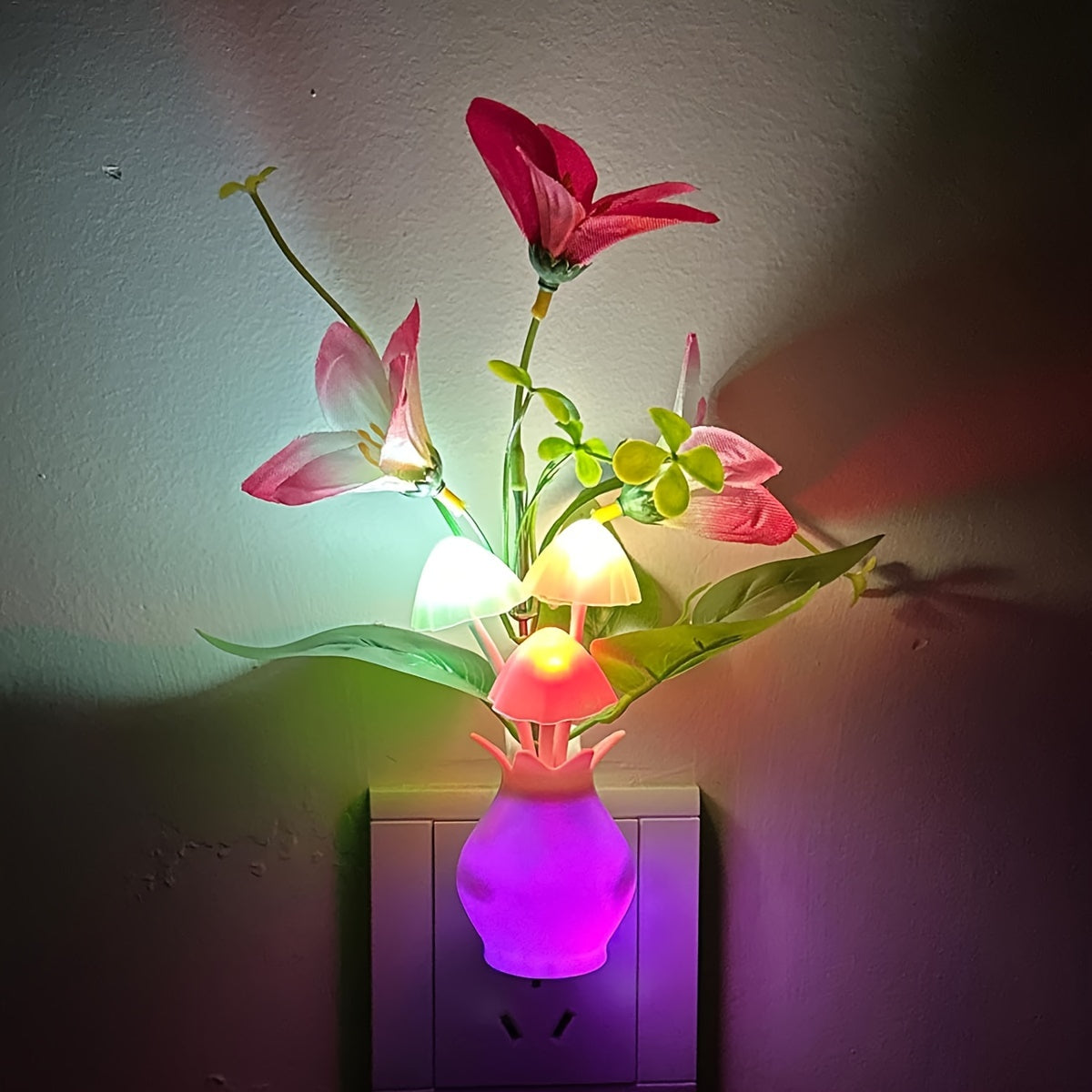 Plug-in Night Light with Auto Light Sensor, LED Mushroom Night Light Wall Based Flower Lamp Night Light for Bedroom, Lounge, Hallway and Stairs, Hallway Illumination, Bedroom Lighting, Aesthetic Lighting, Decorative Lamp, Ene