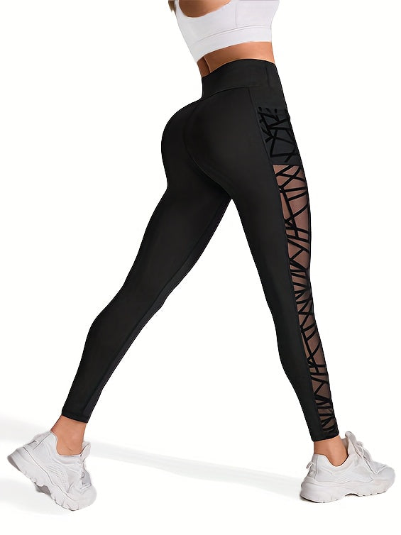 Women's Sports Yoga Leggings, Butt Lifting Mesh Stitching Pockets Sports Pants, Tight Leggings, Sports Pants, Women's Pants