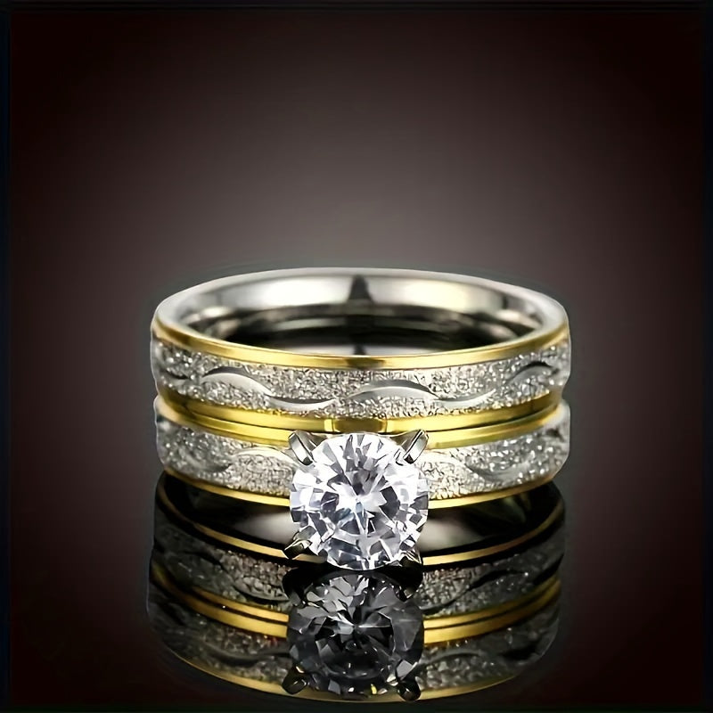 1 fashionable and romantic couple wedding matching ring, suitable for her 2-piece set and his 1-piece - fashionable, durable, low allergenic, timeless design, perfect symbol of long-lasting love