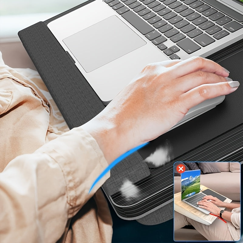 Portable Laptop Desk with Wrist Support - Foldable, Large Bed-Friendly Design, Up to 17" Compatible, Mouse Pad & Tablet Holder, Ergonomic Handle, Cushioned Workstation in Black, Notebook Computer, Cushioned