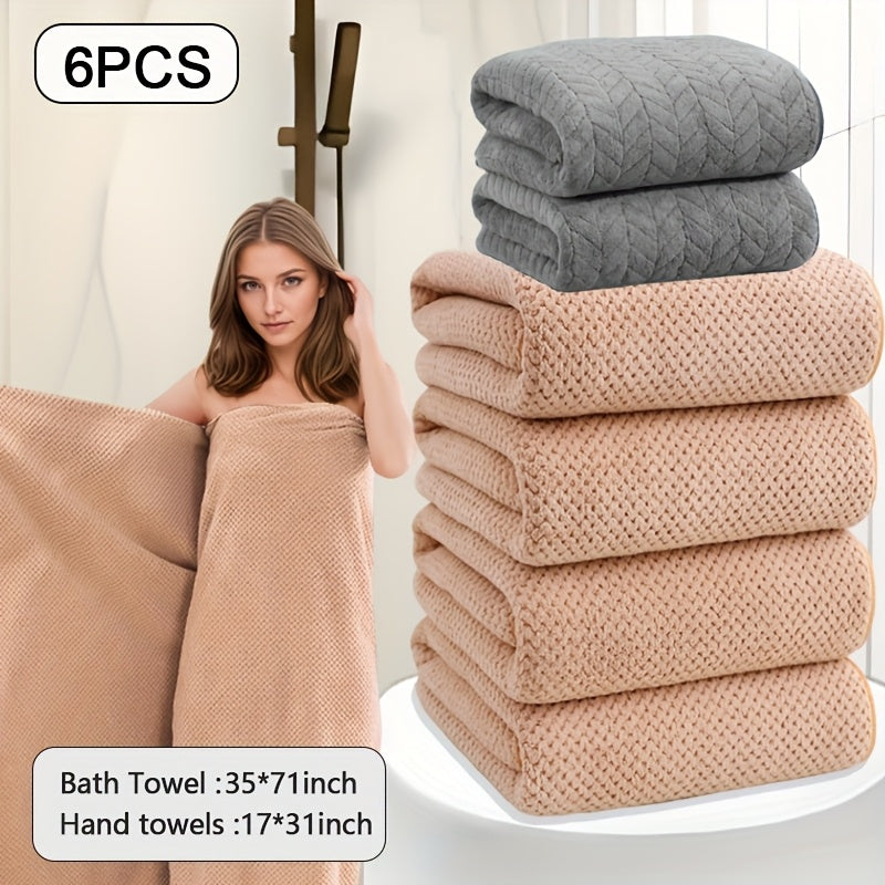 Oversized Striped Bath Towel 6pcs, Absorbent And Quick Drying Towel Bath Towel, High Quality Adult Bath Towel, Oversized to Wrap The Body, Suitable for Spa, Hotel, Home, Gift Giving, Spa Towel, Home Bath Towel, Contemporary D