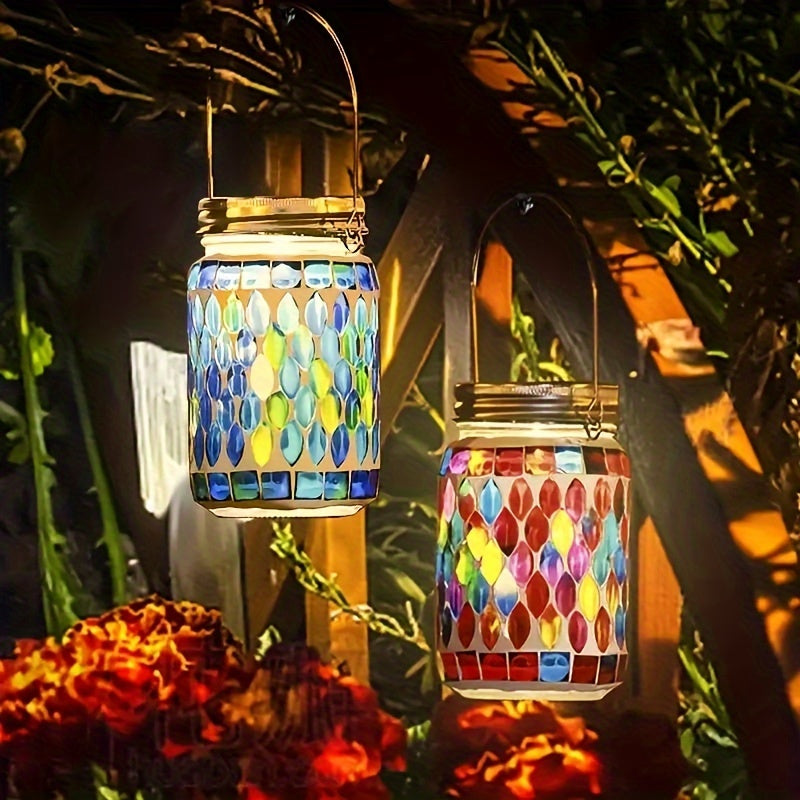 1pc Solar-Powered Mosaic Outdoor Hanging Lantern - Rechargeable, Waterproof, Ambient Lighting, Table Lamp, Night Light, Decorative Lamp for Garden, Patio, Party, Yard, Outdoor and Indoor Decorations