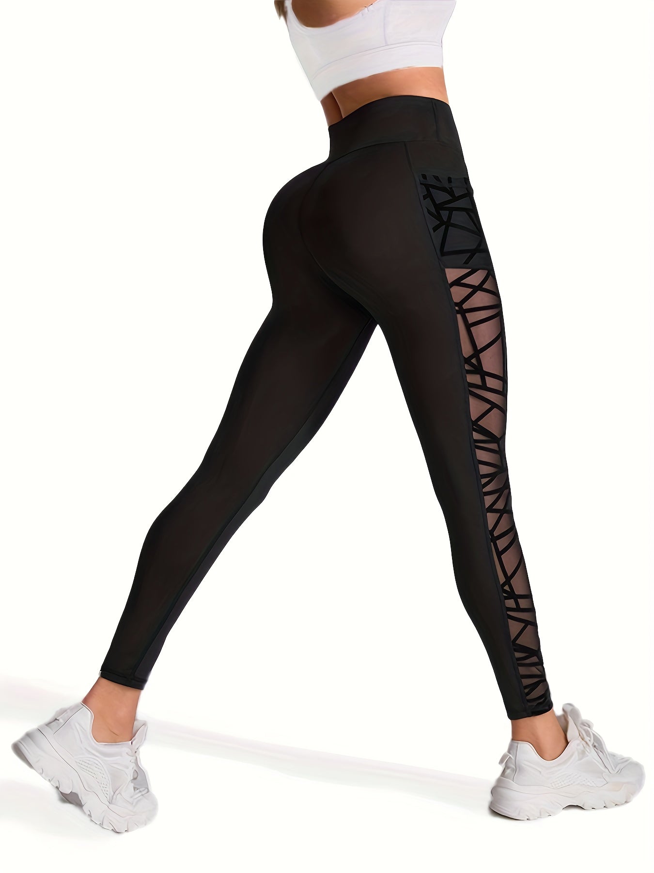 Women's Sports Yoga Leggings, Butt Lifting Mesh Stitching Pockets Sports Pants, Tight Leggings, Sports Pants, Women's Pants