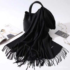 Imitation Cashmere Scarf for Women, Solid Color Fringed Warm Dual-use Shawl