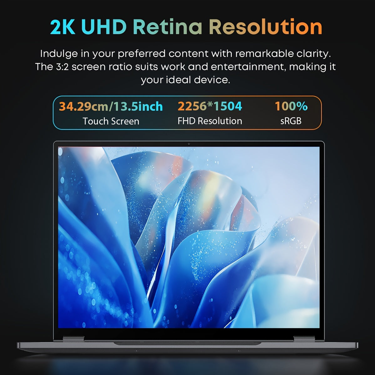 CHUWI FreeBook 2-in-1 Touch Screen Windows 11 Laptop, 13.5'' 2256*1504 IPS Display, 512GB PCIe SSD 12GB RAM, 12th Gen Intel N100, WiFi6, BT5.2, Backlit Keyboard, 1TB SSD Expand, Type-C, PD 2.0, Webcam, 360 Rotating, NoteBook