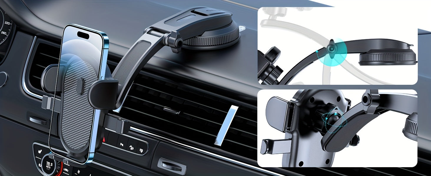 SOLIGU Universal Car Phone Holder - 360° Rotatable Mobile Phone Mount Cradle with Suction Cup, Fit for iPhone, Android and All Phones, Easy Adjustable and Secure Phone Mounting