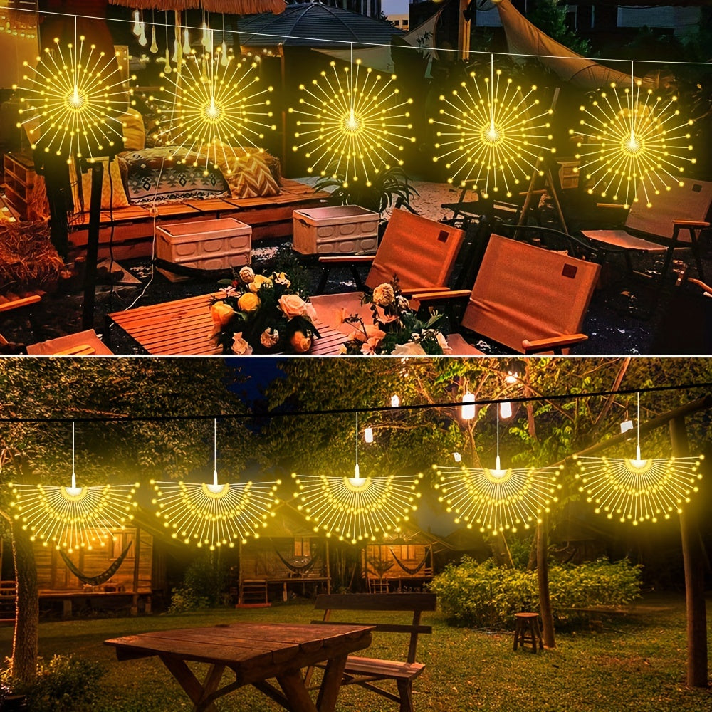 5 Pcs 450LEDs Solar Starburst Sphere Lights, Firework Lights Remote Control Timer 8 Modes Dimmable IP65 Waterproof Hanging Fairy Light, Copper Wire Sparkly Lights For Patio Party Tent Christmas